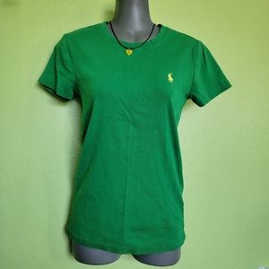 Ralph Lauren Sport Stretch Shirt | Green with Yellow Logo | Size S